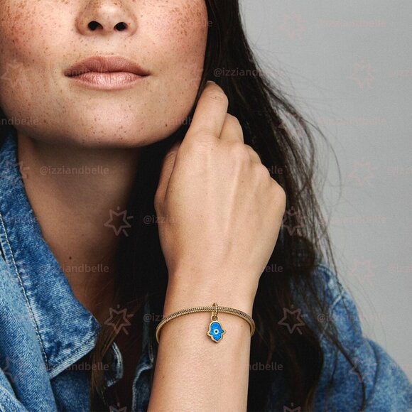 Pandora Opalescent Blue Hamsa Hand Dangle Charm - Picture 5 of 5